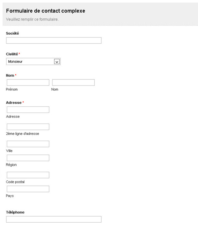 Formulaire de contact complexe