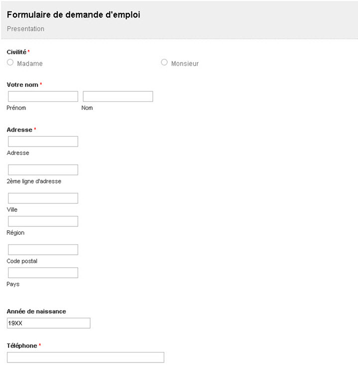 Formulaire de demande d'emploi