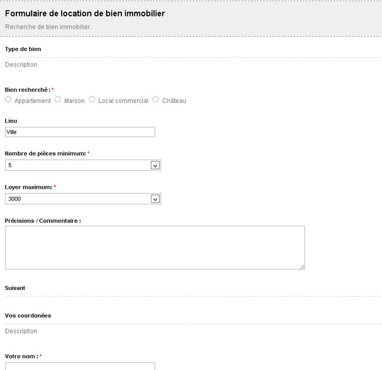 Formulaire de location