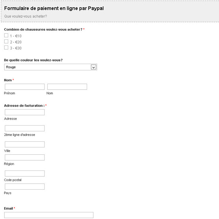 Formulaire de paiement en ligne