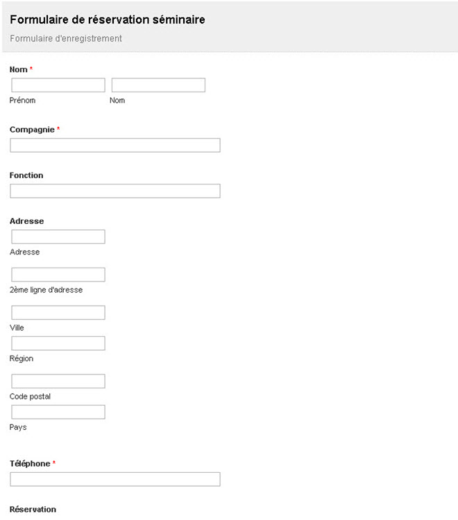 Formulaire de réservation
